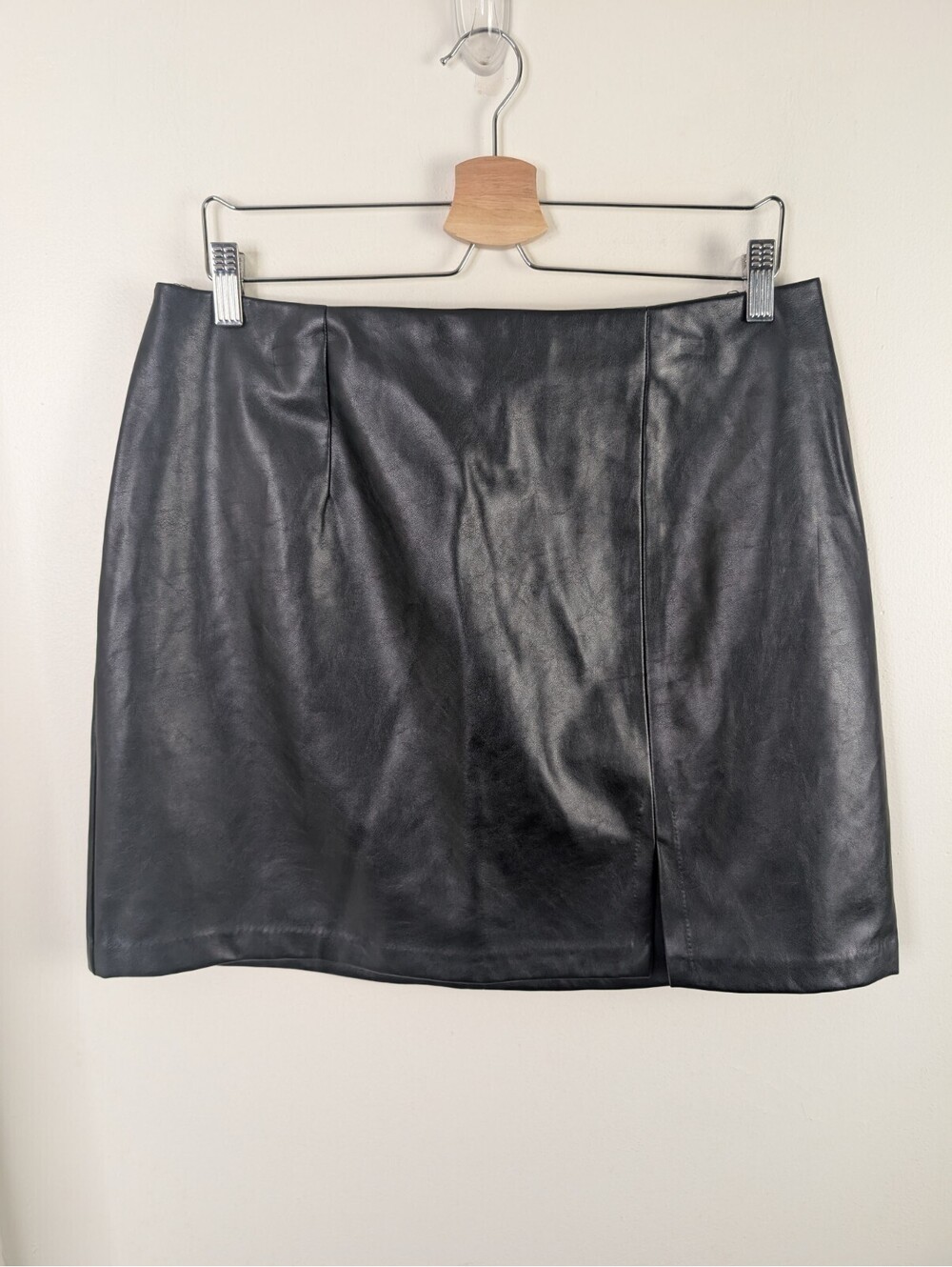 Ana Size 12 Black Faux Leather Skirt Side Slit A New Approach 18" Pencil